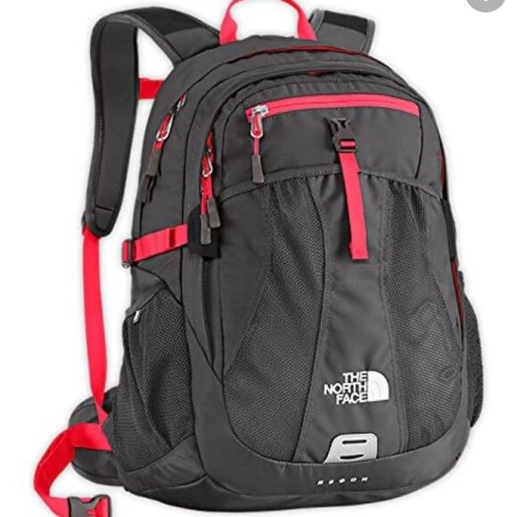 THE NORTH FACE RECON Backpack Gray Grey Red Pink Laptop‎ Bag - Picture 1 of 6